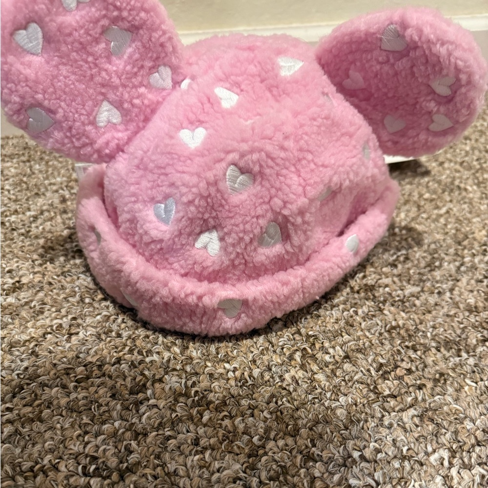 Disney Pink Heart-Patterned Fuzzy Hat